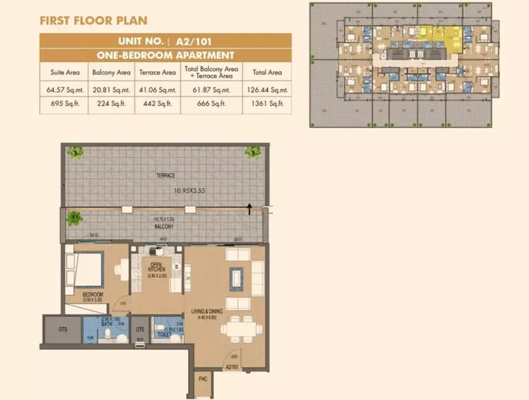 Purvanchal Triana Residences floor plan 1 BR · 1361 sqft