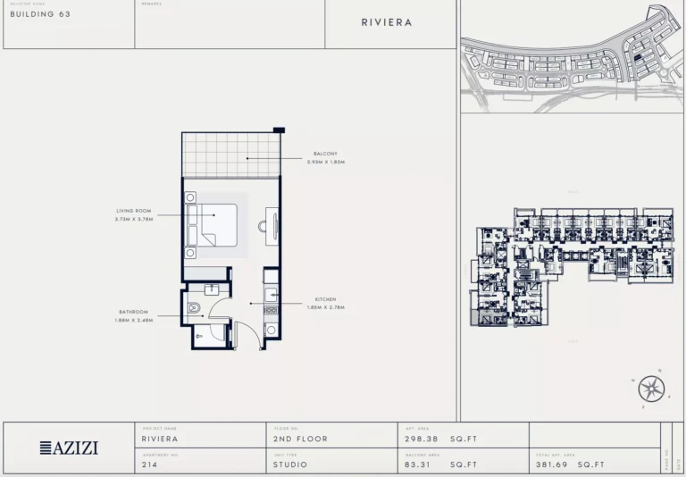 Azizi Riviera 63 floor plan Студия · 381 sqft