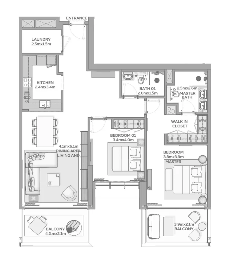 Sidr Residences floor plan 2 BR · 1425 sqft