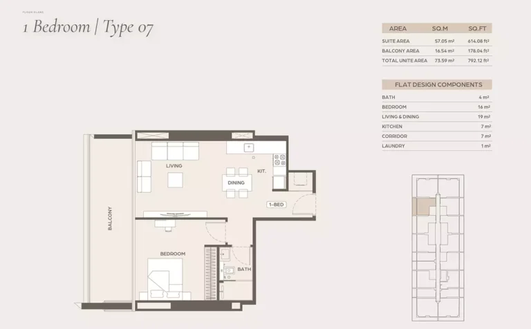 Binghatti Ivory floor plan 1 BR · 792 sqft