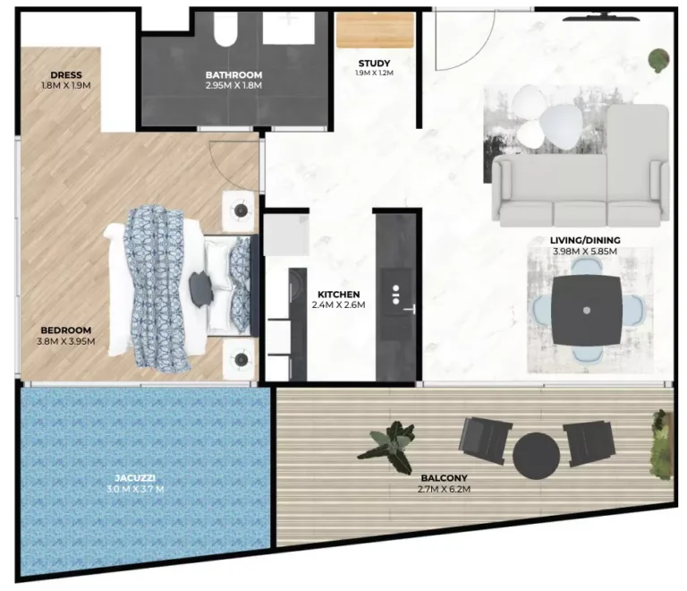 Hatimi Residences by Treppan Living floor plan 1 BR · 1002 sqft