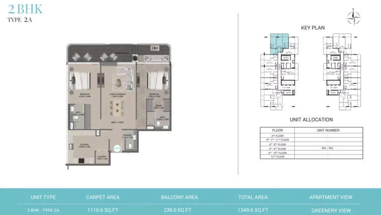 Reef 999 floor plan 2-спальн. · 1350 sqft
