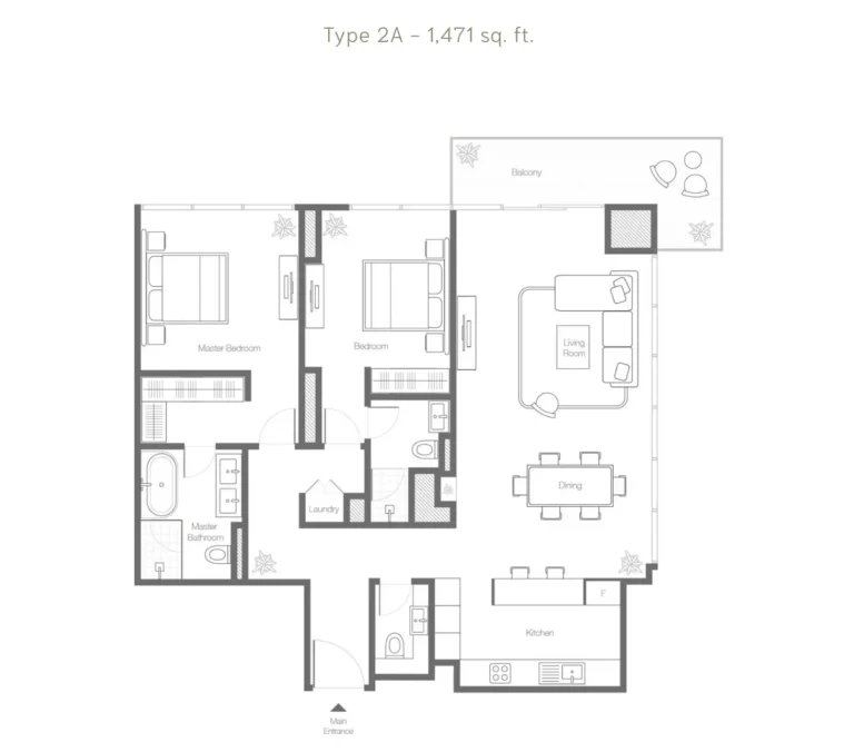 Banyan Tree Residences floor plan 2-спальн. · 1471 sqft