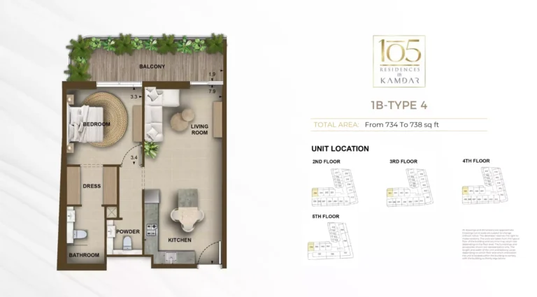 105 Residences by Kamdar floor plan 1-спальн. · 734 sqft