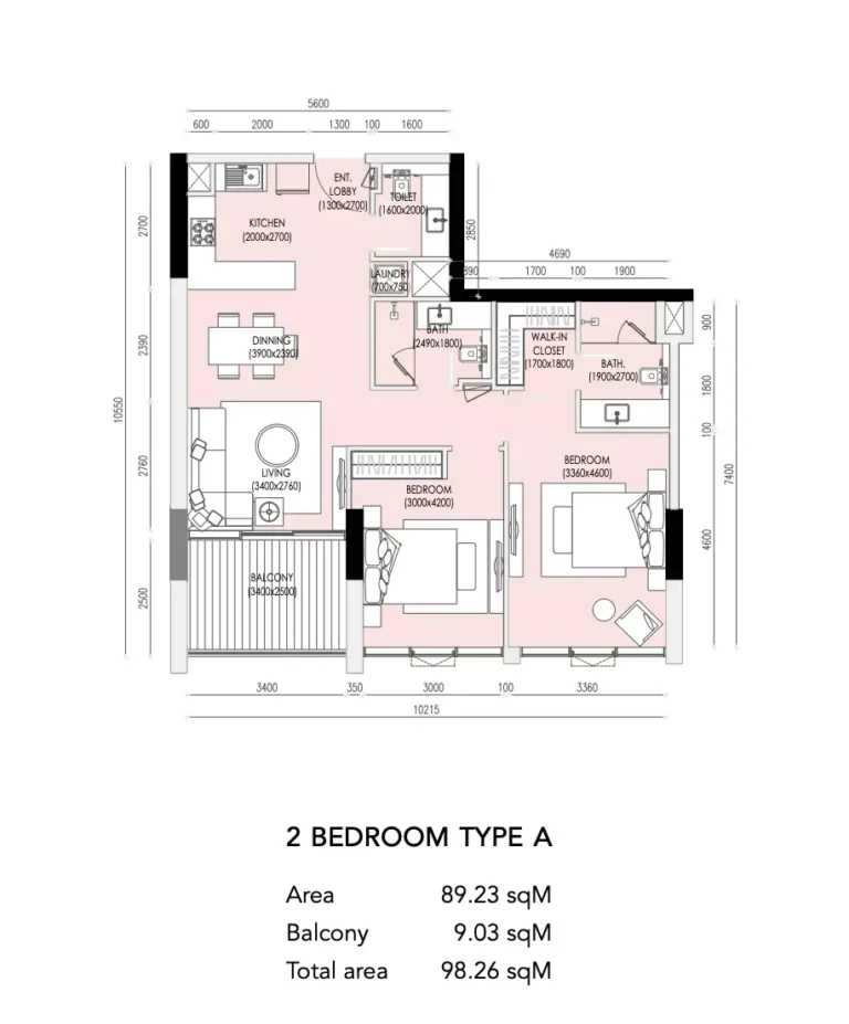 Imperial Residence IMPZ floor plan 2-спальн. · 1057 sqft