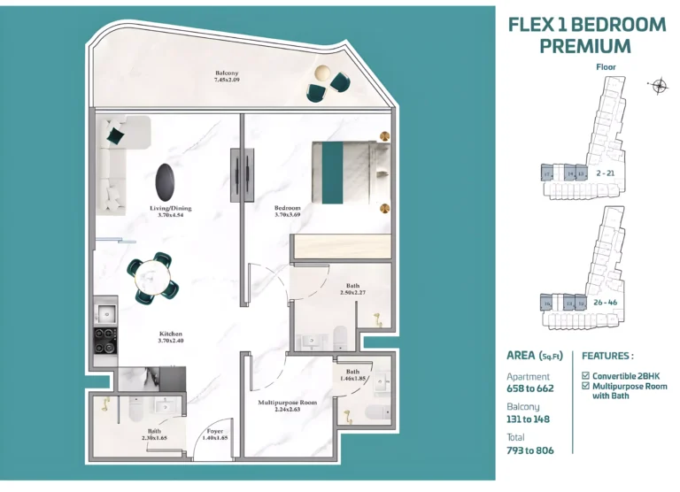 Breez by Danube floor plan 1-спальн. · 793 sqft