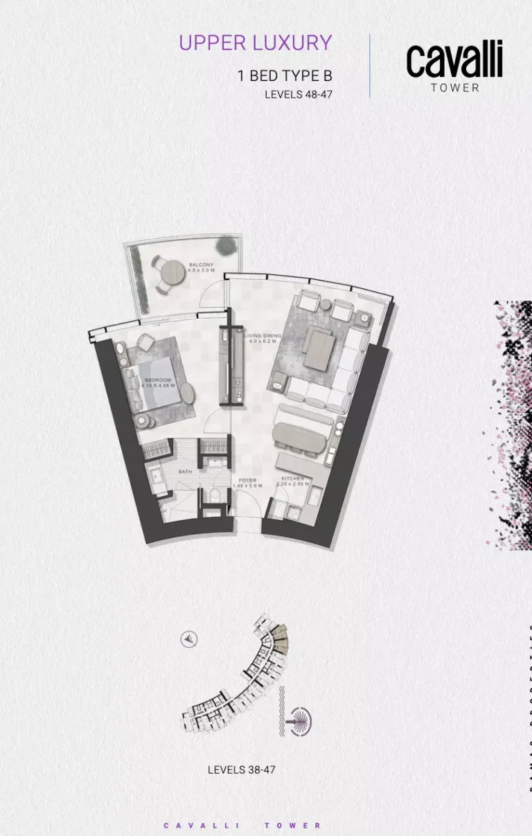 Cavalli Tower floor plan 1-спальн.