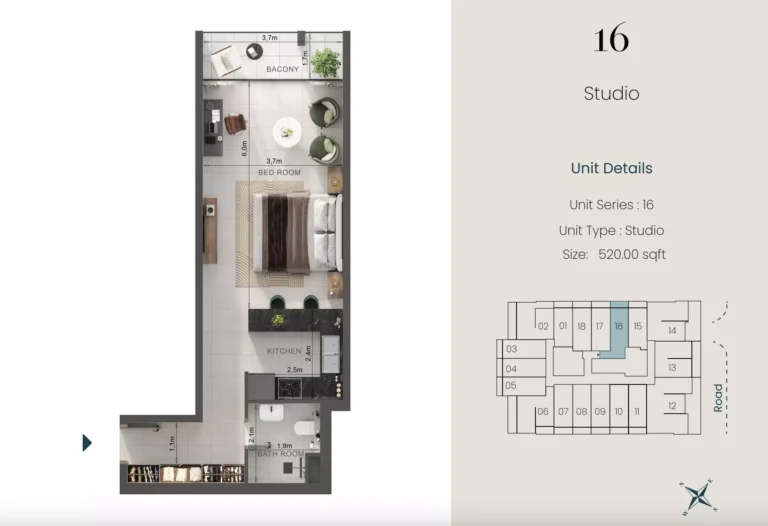 Oasis Lofts floor plan Студия · 520 sqft