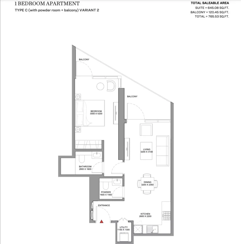 Skyvue Solair floor plan 1 BR · 766 sqft