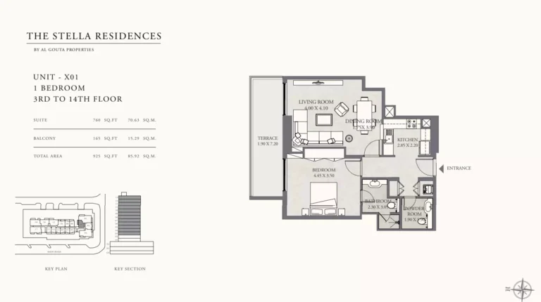 The Stella Residences floor plan 1 BR · 925 sqft
