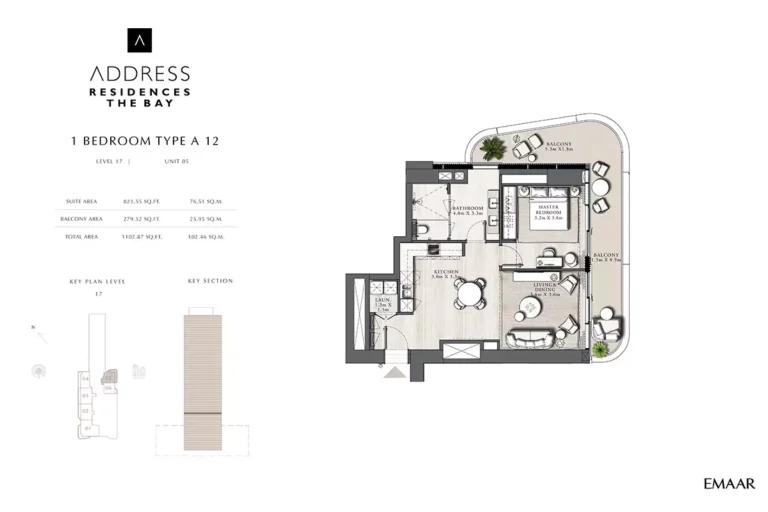 Address Residences The Bay floor plan 1-спальн. · 1102 sqft