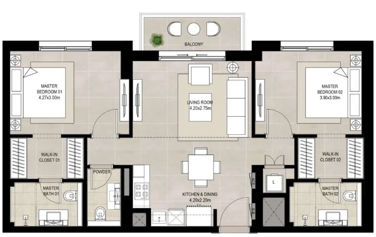 Fiori Town Square floor plan 2-спальн.
