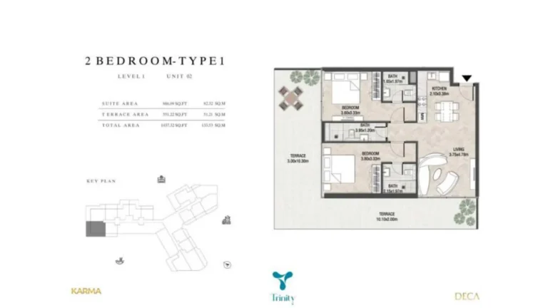 Trinity floor plan 2 BR · 1337 sqft