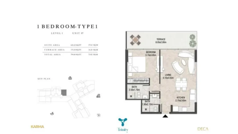 Trinity floor plan 1 BR · 794 sqft