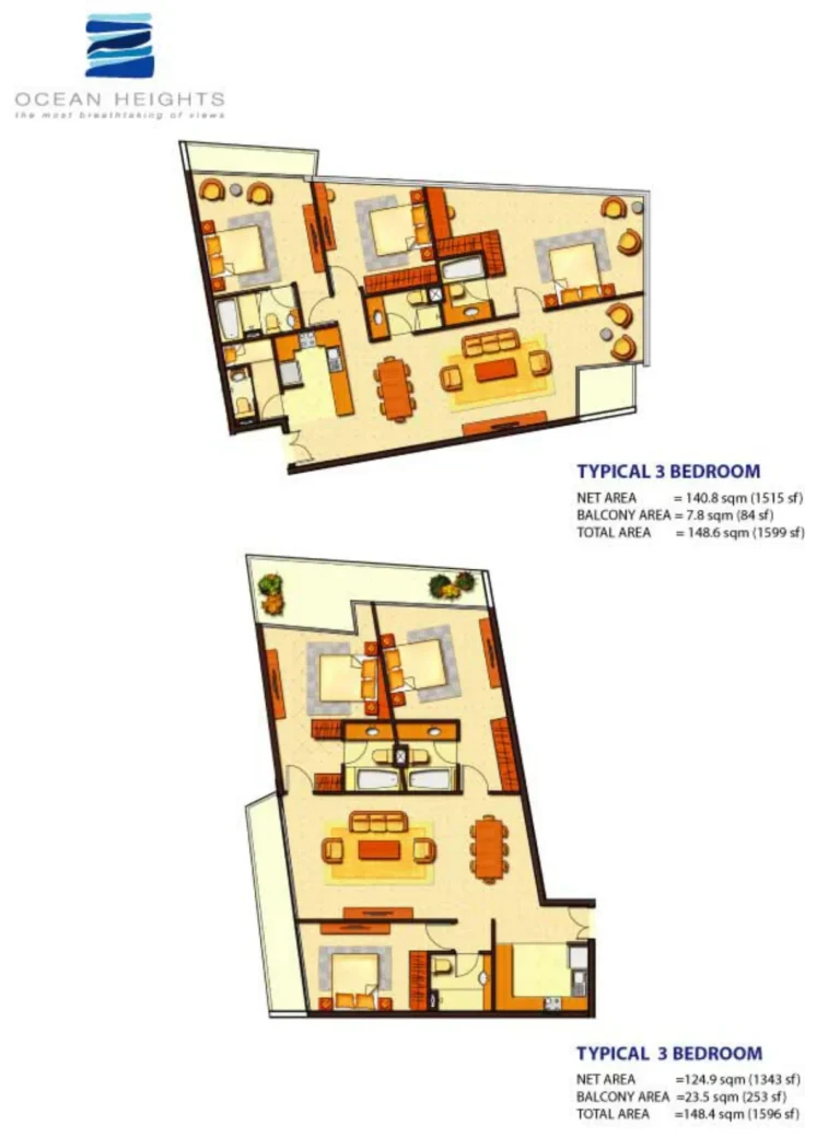 Ocean Heights floor plan 3 BR · 1599 sqft