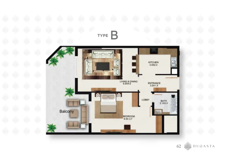 Moonsa Residences floor plan 1-спальн.
