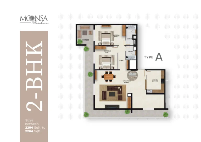 Moonsa Residences floor plan 2-спальн. · 2264 sqft