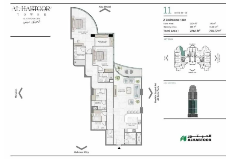 Al Habtoor City Tower floor plan 2 BR · 2266 sqft