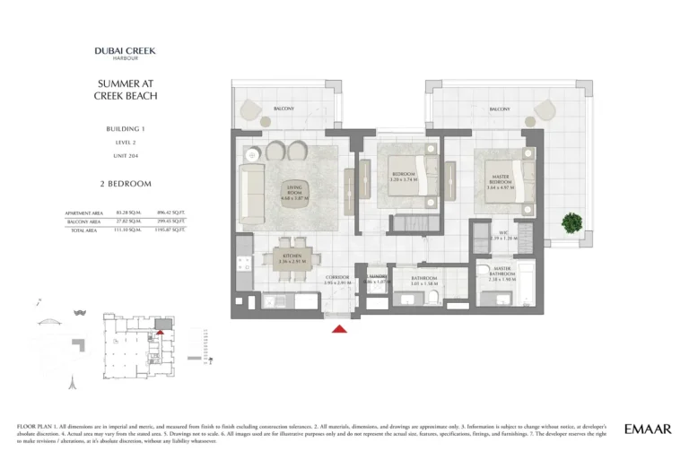 Summer at Creek Beach floor plan 2-спальн. · 1195 sqft