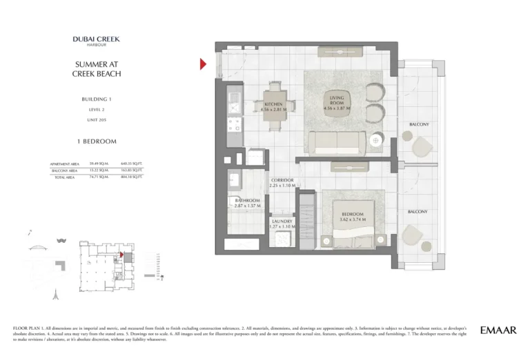 Summer at Creek Beach floor plan 1-спальн. · 804 sqft