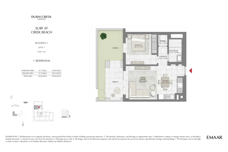 Surf at Creek Beach floor plan 1 BR · 891 sqft