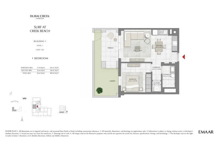 Surf at Creek Beach floor plan 1 BR · 889 sqft