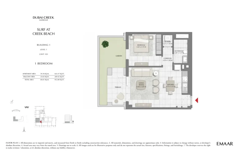 Surf at Creek Beach floor plan 1 BR · 912 sqft