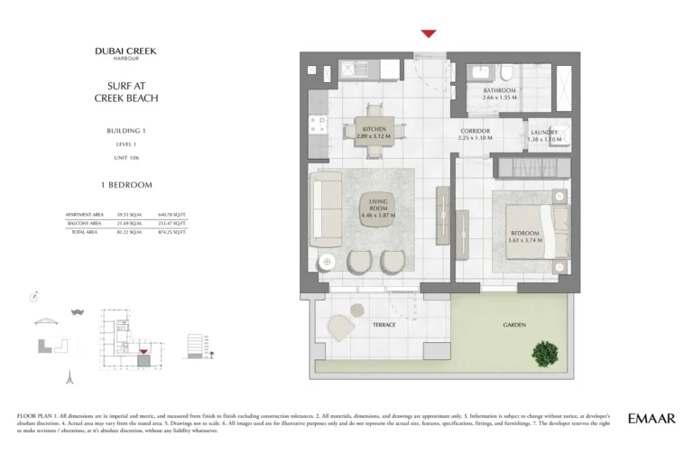 Surf at Creek Beach floor plan 1 BR · 874 sqft