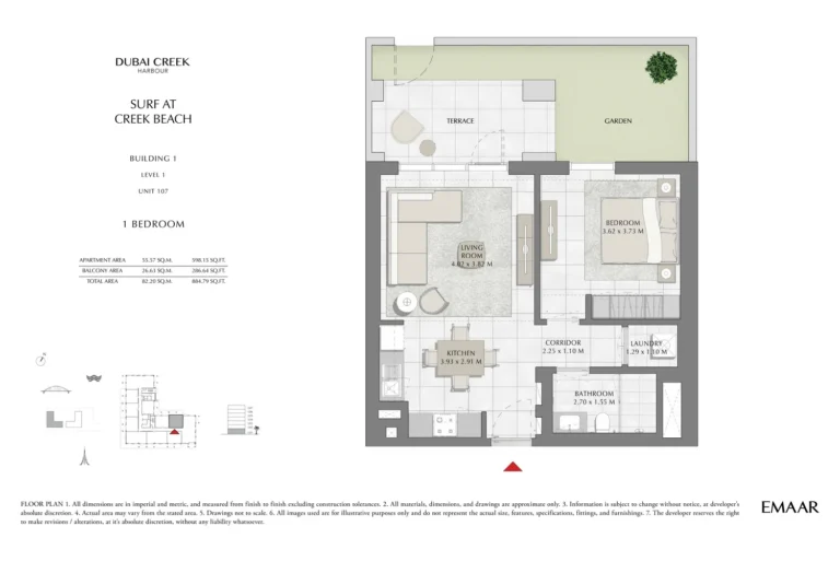 Surf at Creek Beach floor plan 1 BR · 884 sqft