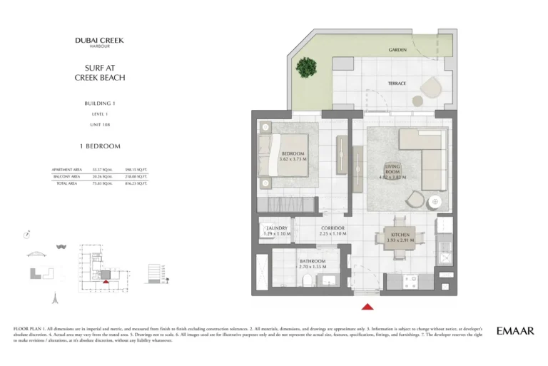 Surf at Creek Beach floor plan 1 BR · 816 sqft