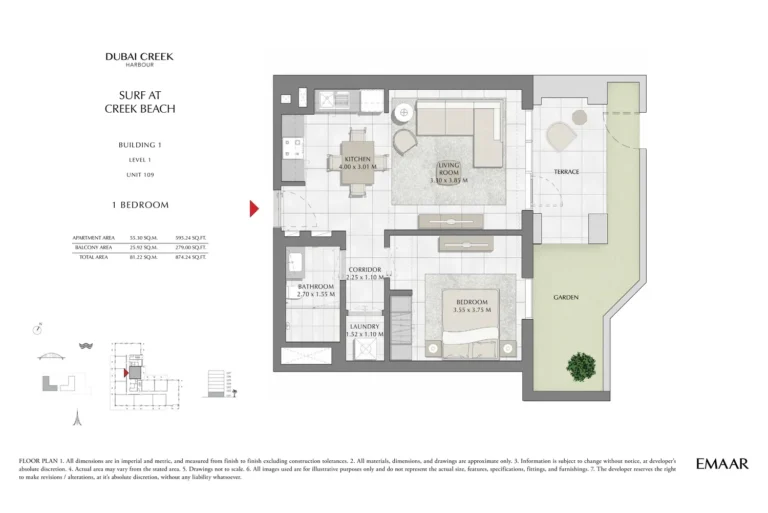 Surf at Creek Beach floor plan 1 BR · 874 sqft