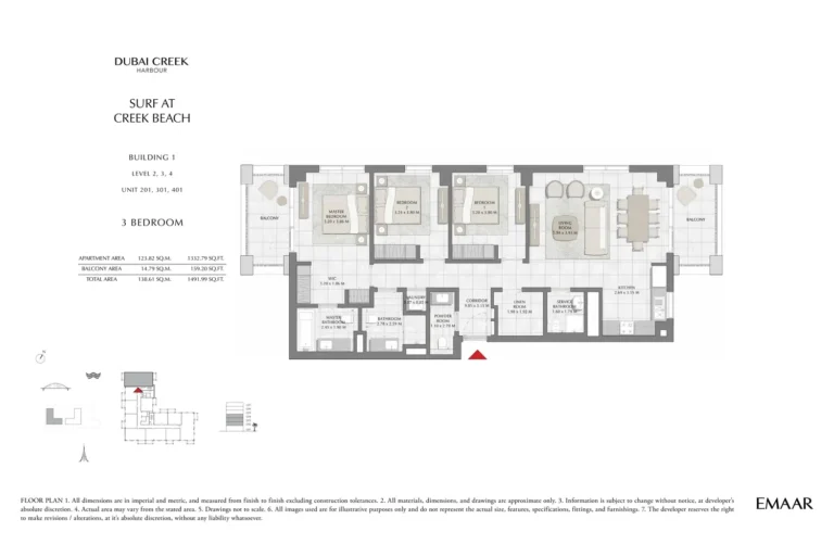 Surf at Creek Beach floor plan 3 BR · 1491 sqft