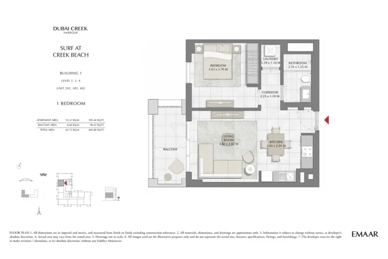 Surf at Creek Beach floor plan 1 BR · 685 sqft