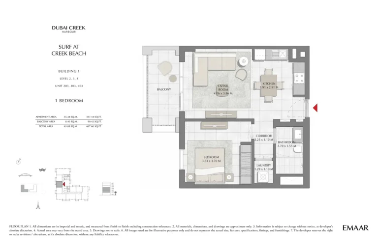 Surf at Creek Beach floor plan 1 BR · 687 sqft