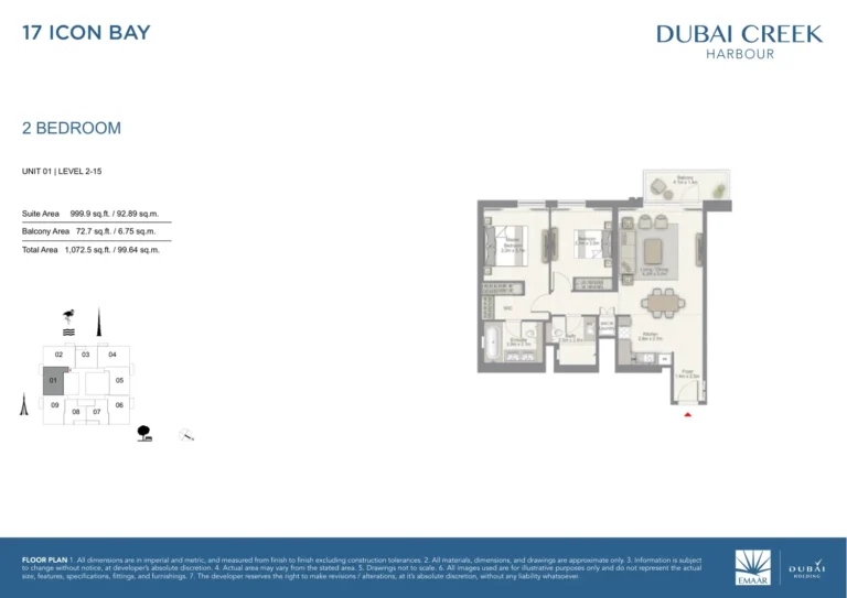 17 Icon Bay floor plan 2 BR · 1072 sqft