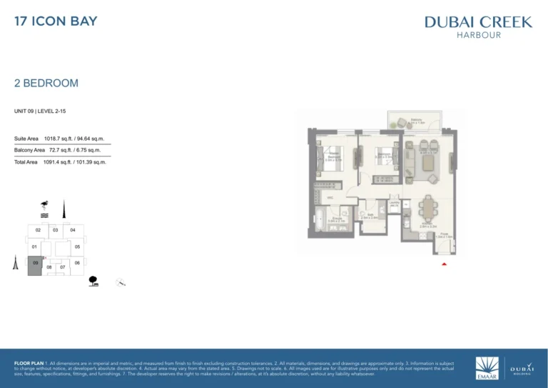 17 Icon Bay floor plan 2 BR · 1094 sqft