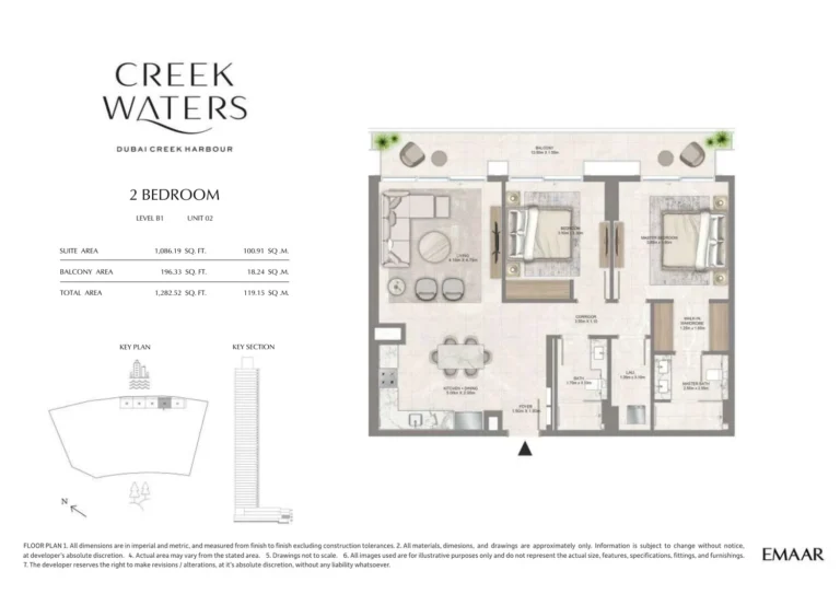 Creek Waters floor plan 2-спальн. · 1282 sqft