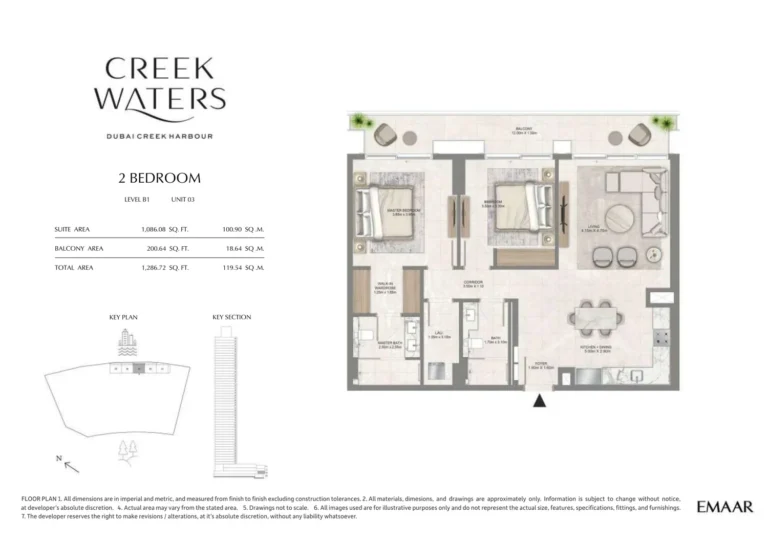 Creek Waters floor plan 2-спальн. · 1286 sqft