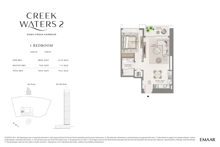Creek Waters 2 floor plan 1-спальн. · 756 sqft