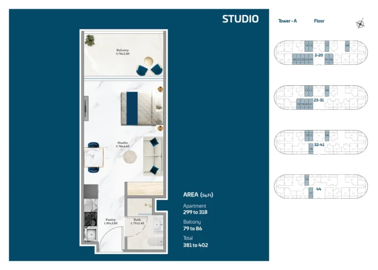 Serene Gardens floor plan Студия · 381 sqft