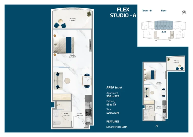 Serene Gardens floor plan Студия · 421 sqft