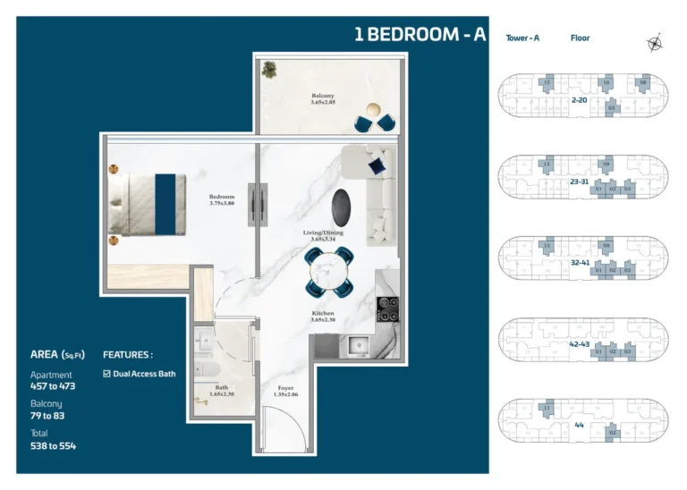 Serene Gardens floor plan 1-спальн. · 538 sqft