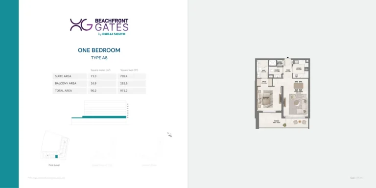 Beachfront Gates 1 floor plan 1 BR · 971 sqft