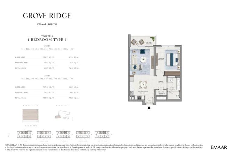 Grove Ridge floor plan 1-спальн. · 801 sqft