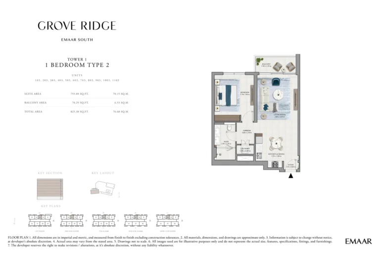 Grove Ridge floor plan 1-спальн. · 825 sqft