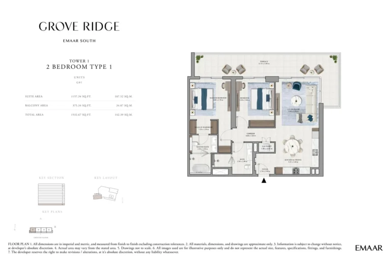 Grove Ridge floor plan 2-спальн. · 1532 sqft