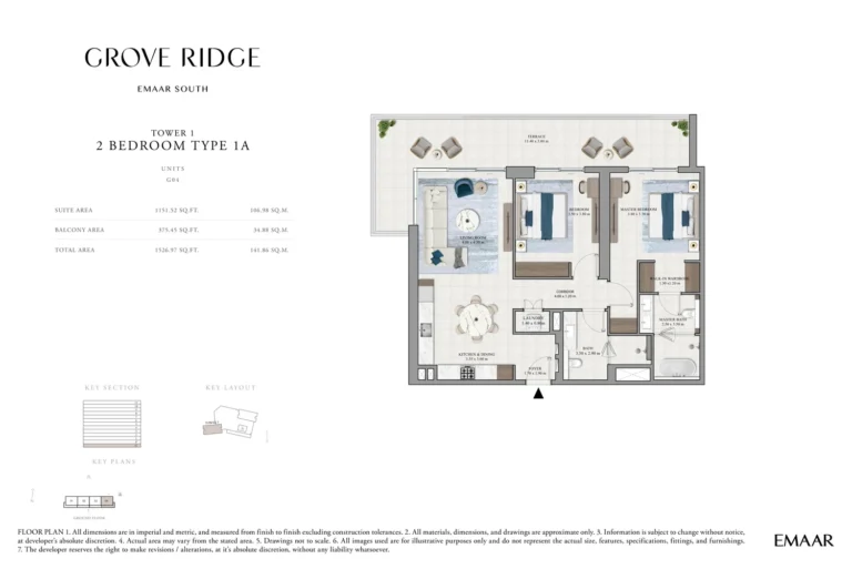 Grove Ridge floor plan 2-спальн. · 1526 sqft
