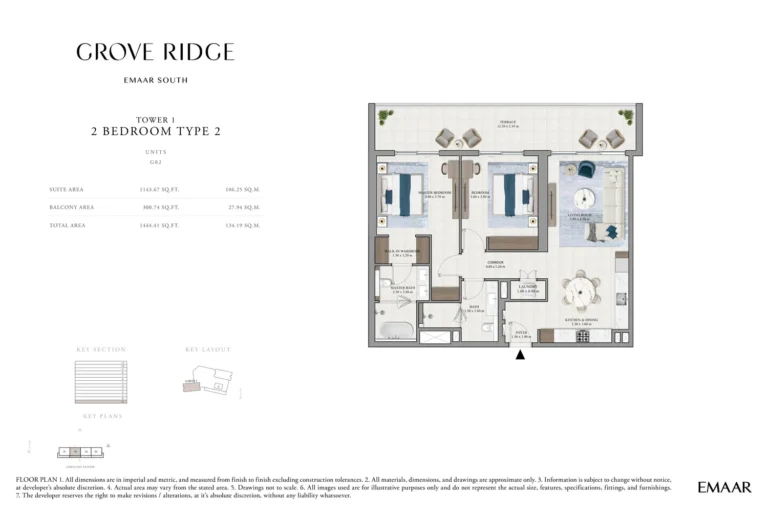 Grove Ridge floor plan 2-спальн. · 1444 sqft