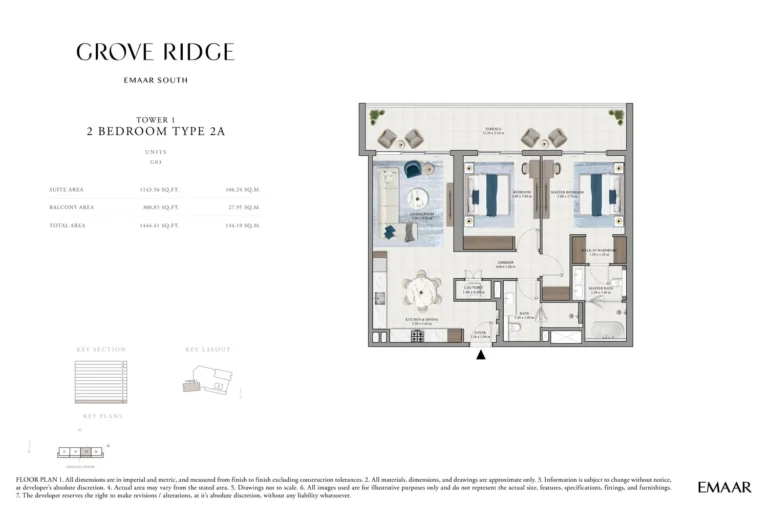 Grove Ridge floor plan 2-спальн. · 1444 sqft