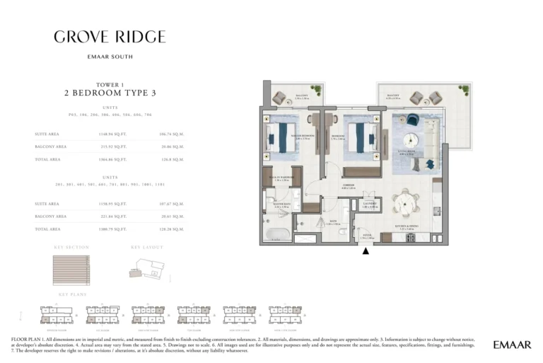 Grove Ridge floor plan 2-спальн. · 1364 sqft